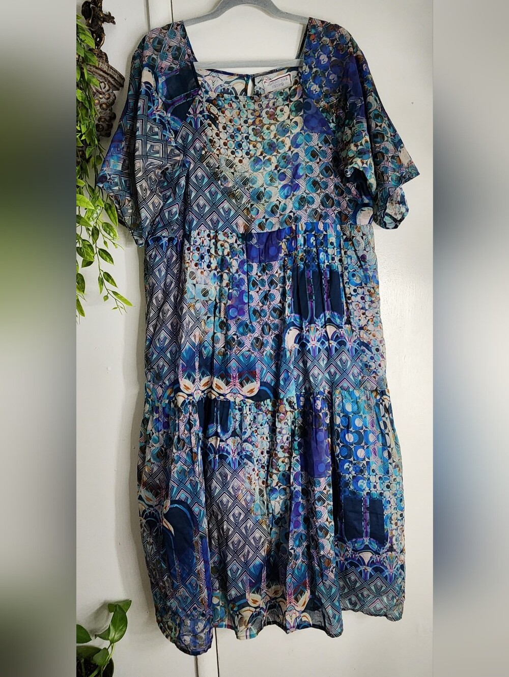 💙✨ Johnny Was Workshop Geometric Patchwork Cotton Dress Size M Boho Luxe ✨💙